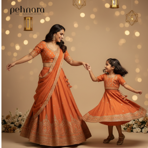 A Story Woven in Tradition: Mother–Daughter Matching Lehenga Set by Pehnara